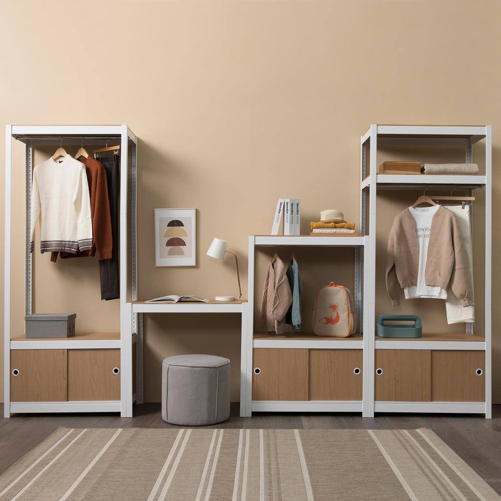 Best Home Fashion Kepsuul 31.50 in. W x 15.75 in. D x 76.75 in. H White Clothing Rack + 1 Shelf Wood Closet System