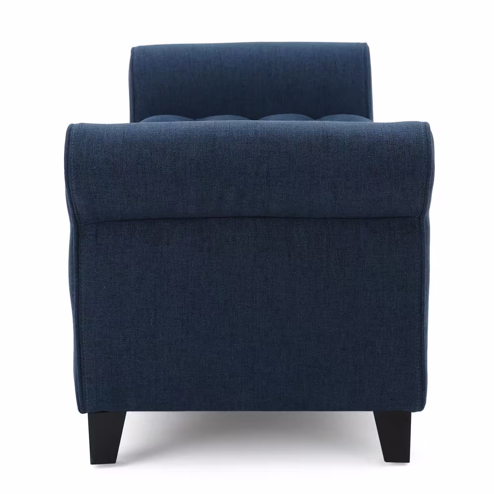 Noble House Keiko Tufted Dark Blue Fabric Armed Storage Bench