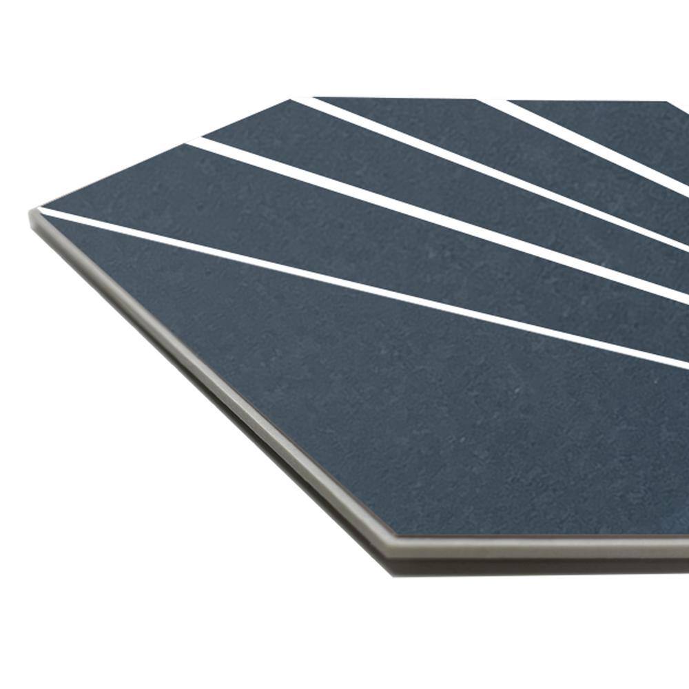 None Art Deco Hexagon 6 in. x 7 in. Blue Peel and Stick Backsplash Stone Composite Wall Tile (45-Tiles, 9.9 sq. ft.)