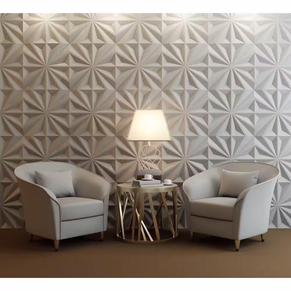 Art3dwallpanels 19.7 in. x 19.7 in. 32 sq. ft. White PVC 3D Wall Panel Star Textured for Interior Wall Decor (Pack of 12-Tiles)