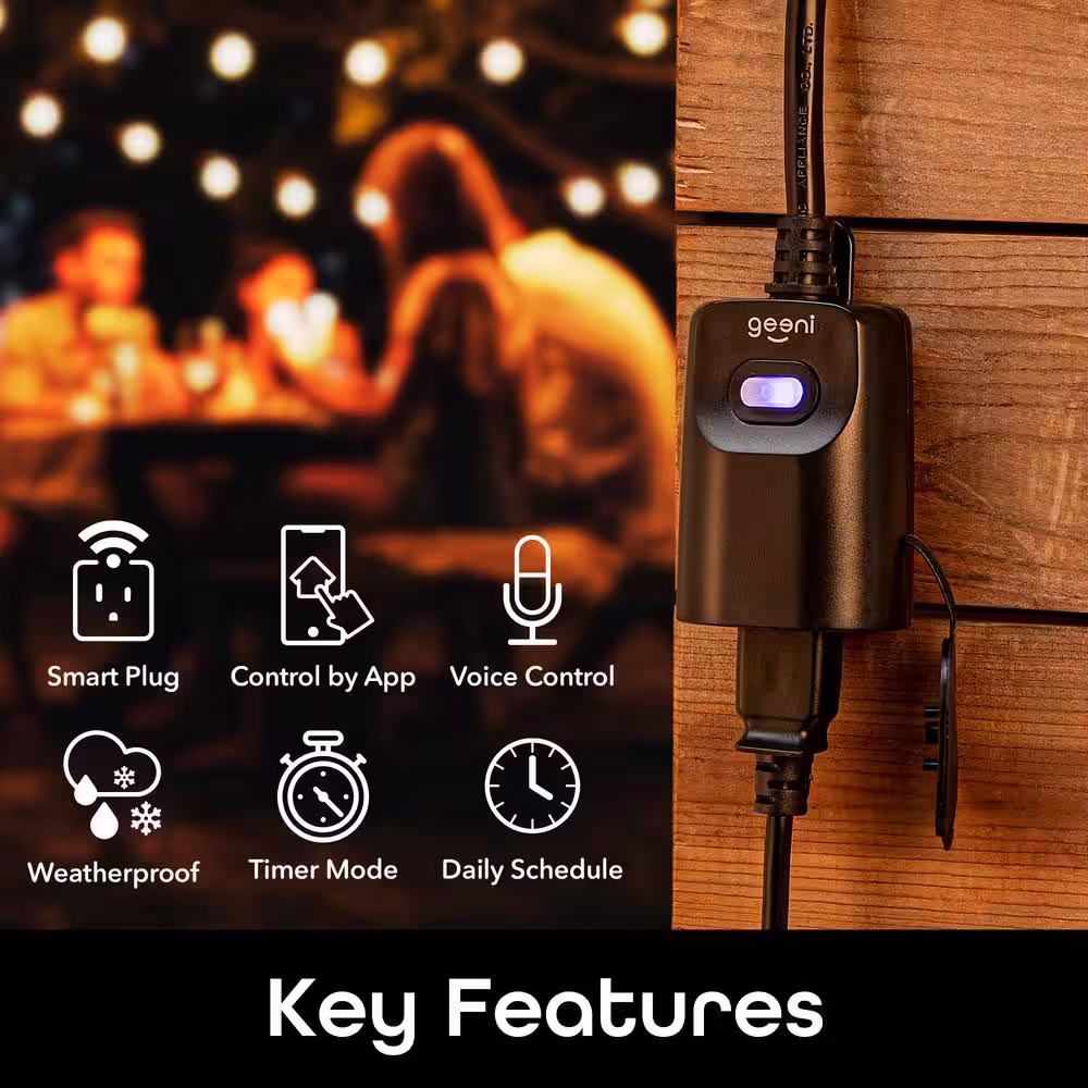 Geeni 15 Amp Outdoor Smart Wi-Fi Plug, Black