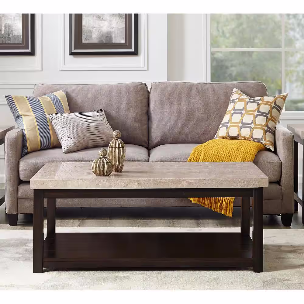 Picket House Furnishings Caleb 48 in. Espresso Large Rectangle Stone Coffee Table