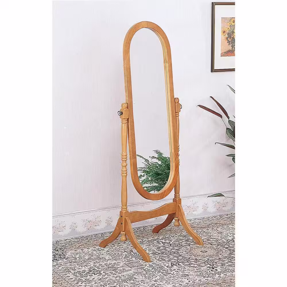 ORE International 59.25 in. x 20 in. Classic Oval Framed Cheval Natural Standing Mirror