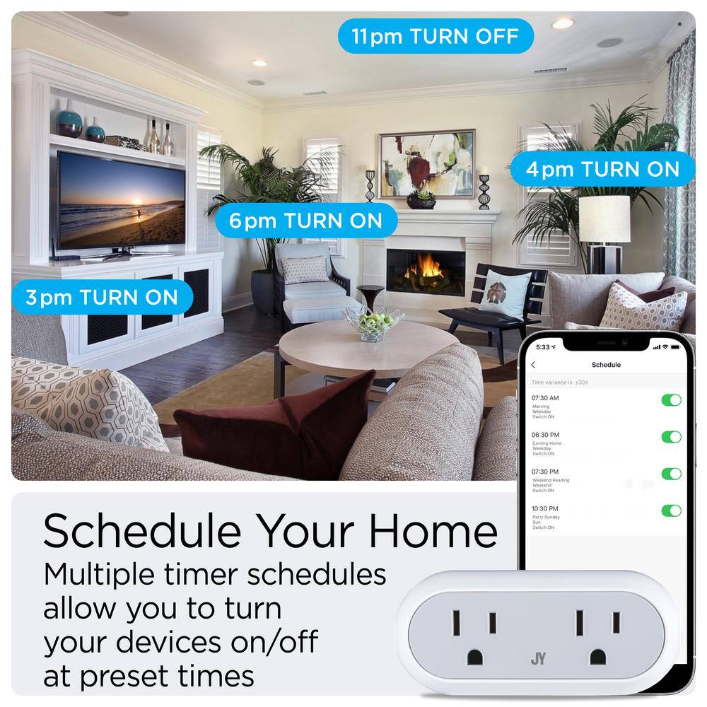 JONATHAN Y Smart Dual Plug - WiFi Remote App Control for Lights and Appliances, Compatible with Alexa and Google Home Assistant