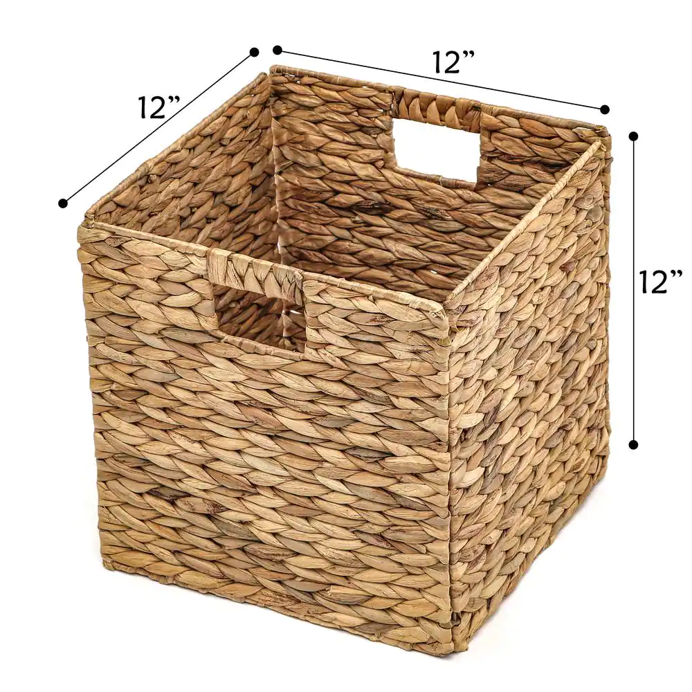Trademark Innovations 12 in. H x 12 in. W x 12 in. D Natural Tan Hyacinth Cube Storage Bin (4-Pack)