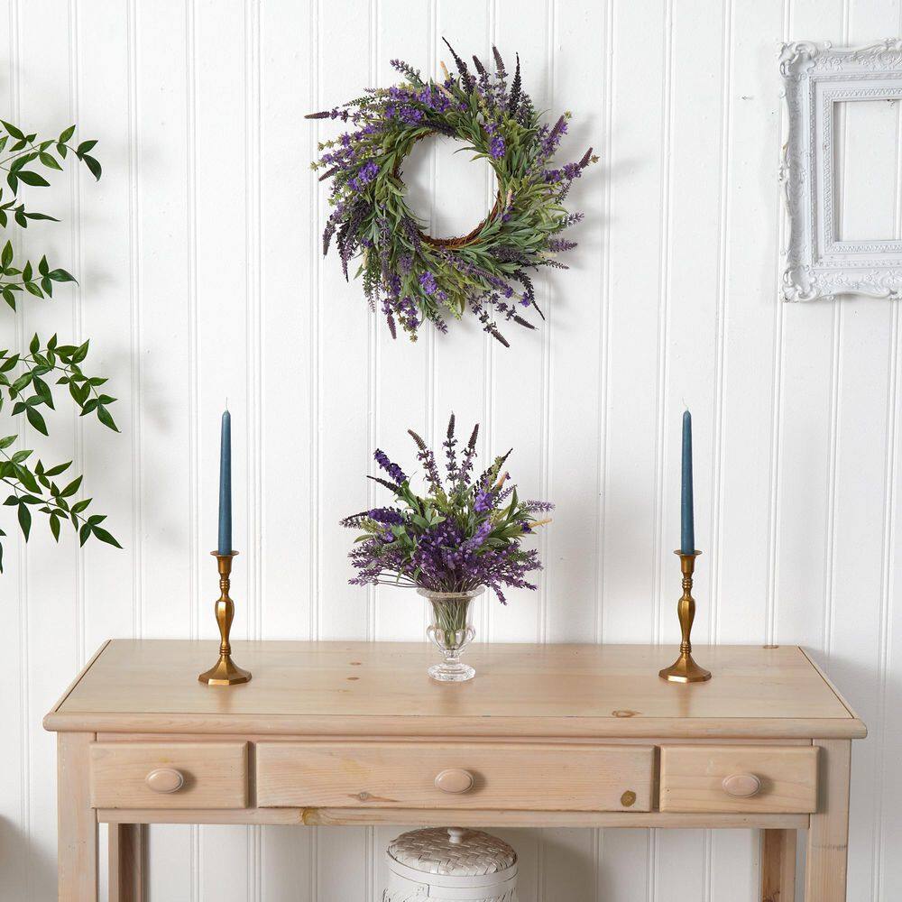 Nearly Natural 18 in. Artificial Lavender Wreath