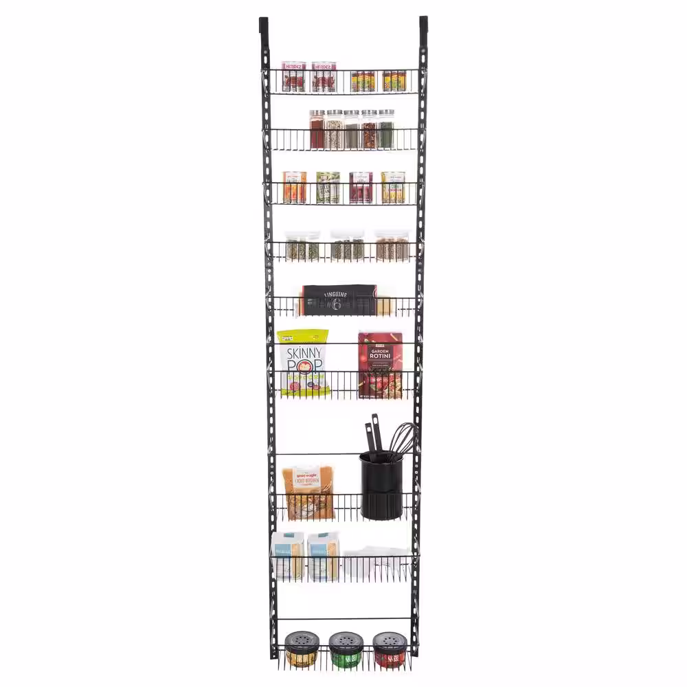 HOME-COMPLETE 9-Tier Black Metal Over the Door Storage Organizer