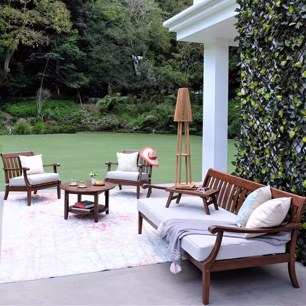 Cambridge Casual Maine Mahogany 4-Piece Wood Patio Conversation Set with Oyster Cushion