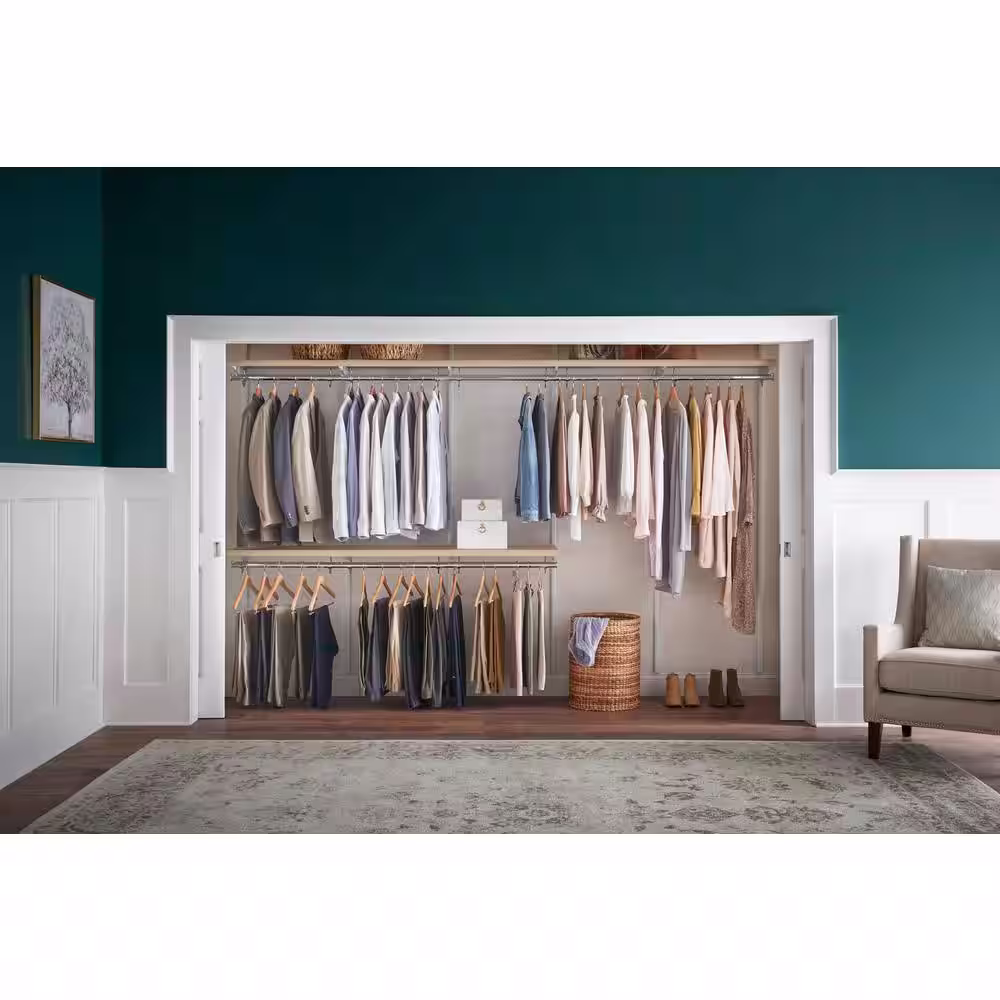 Everbilt Genevieve 10 ft. Birch Adjustable Closet Organizer Double and Long Hanging Rods