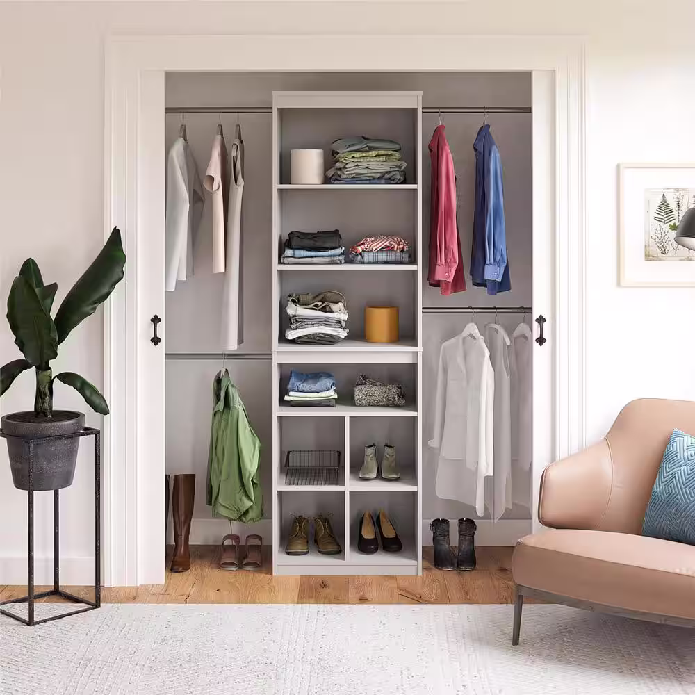 None 68.69 in.- 95.4 in. White Wall Mount Adjustable Closet System with 4 Clothing Rods