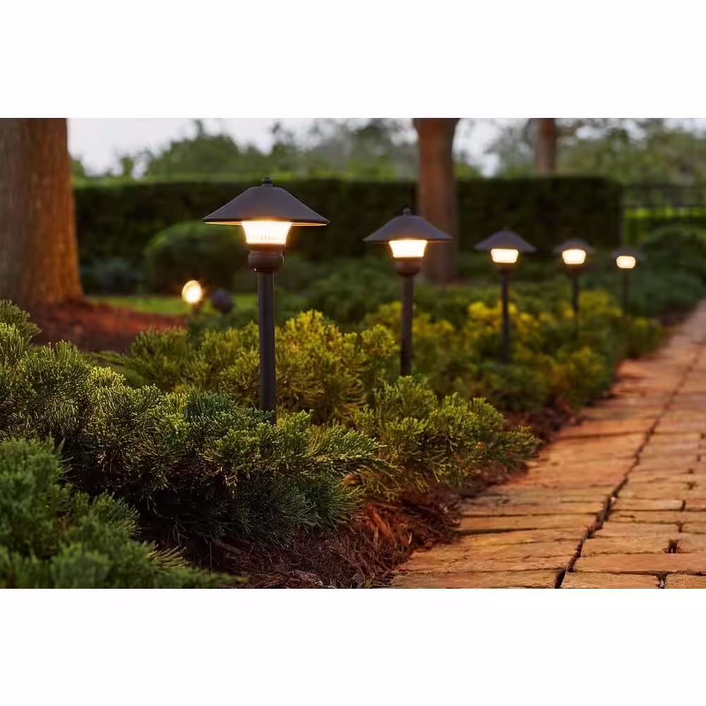 Hampton Bay Pearson Low-Voltage Bronze Integrated LED Outdoor Landscape Path Light and Flood Light Kit (8-Pack)