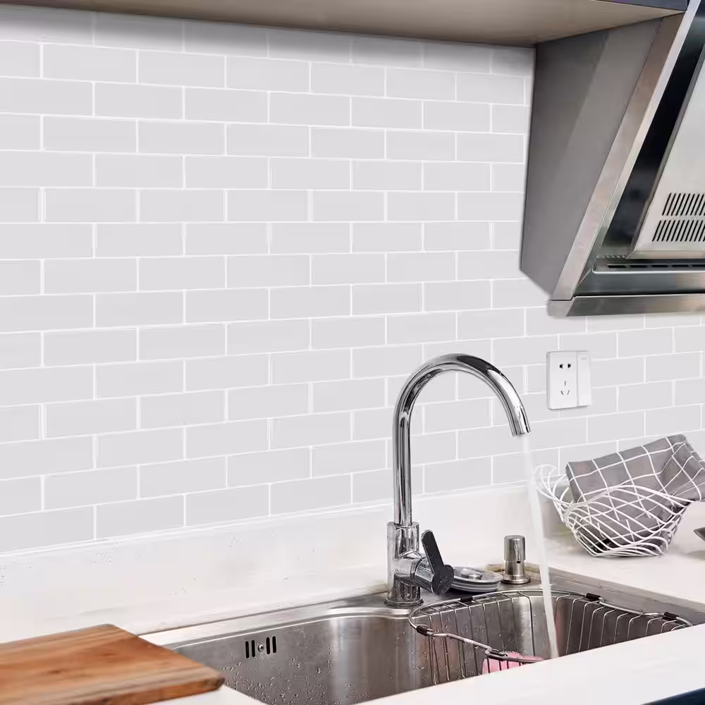 LONGKING Subway White Peel and Stick Backsplash Tiles Vinyl /Gel Mosaic 12 in. x 12 in .( 8.2 sq .ft / box)