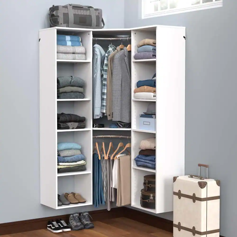 ClosetMaid Style+ White Hanging Wood Closet Corner System with (2) 16.97 in. W Towers, 2 Corner Shelves and 2 Corner Rods