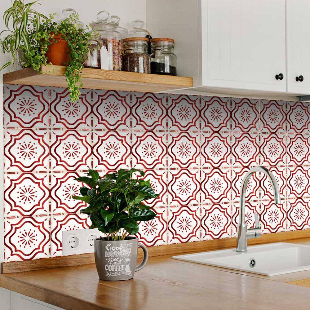 None 6 in. x 6 in. Red and Off-White B509 Vinyl Peel and Stick Tile (24 Tiles, 6 sq. ft./pack)