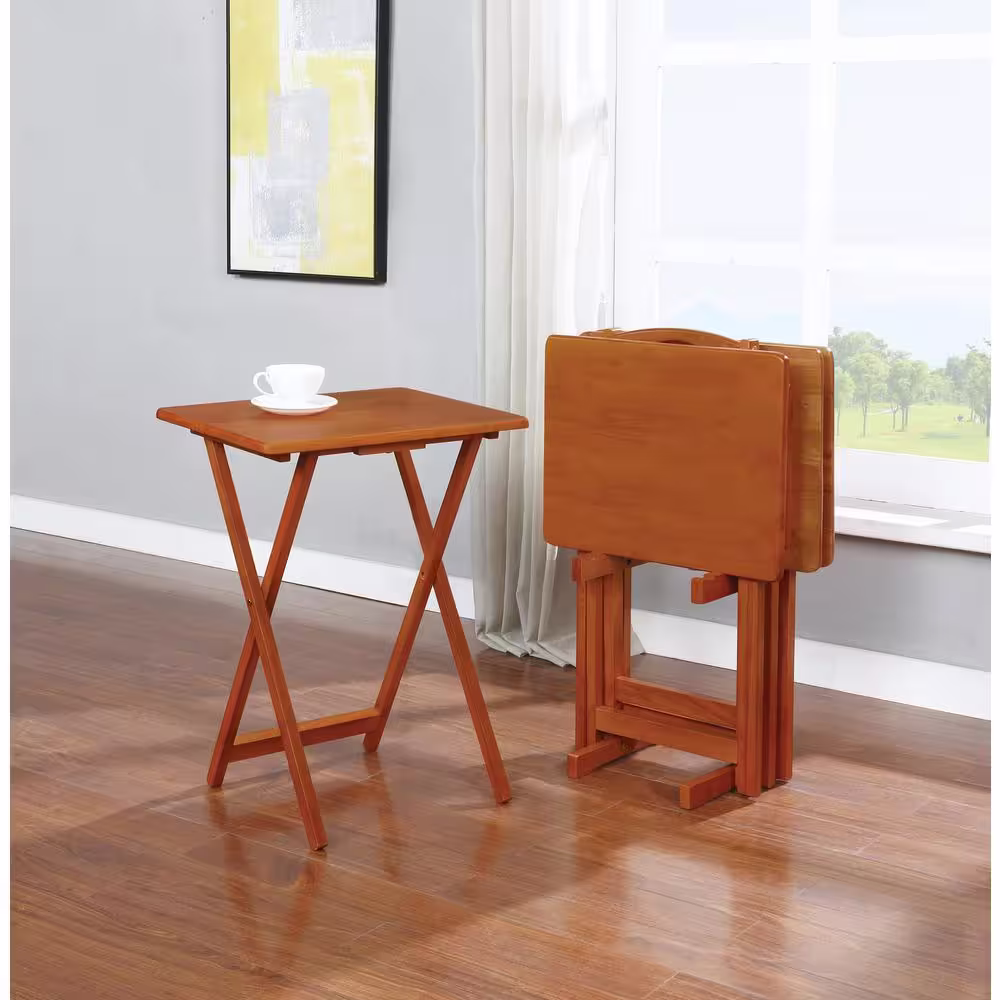 Coaster Home Furnishings 5-piece Tray Table Set with Stand Golden Brown