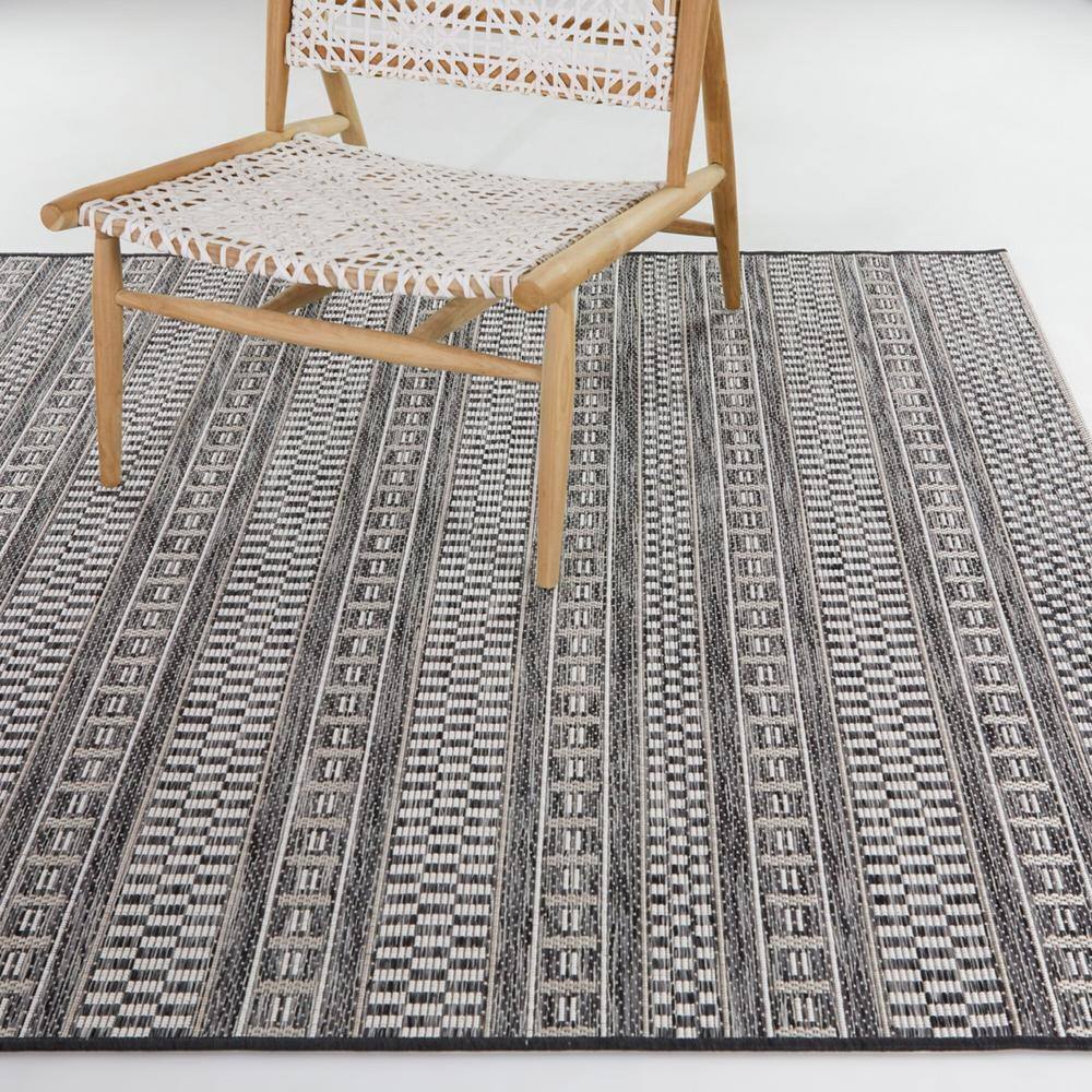 None Cohen Charcoal 7 ft. 10 in. x 10 ft. Stripe Indoor/Outdoor Area Rug