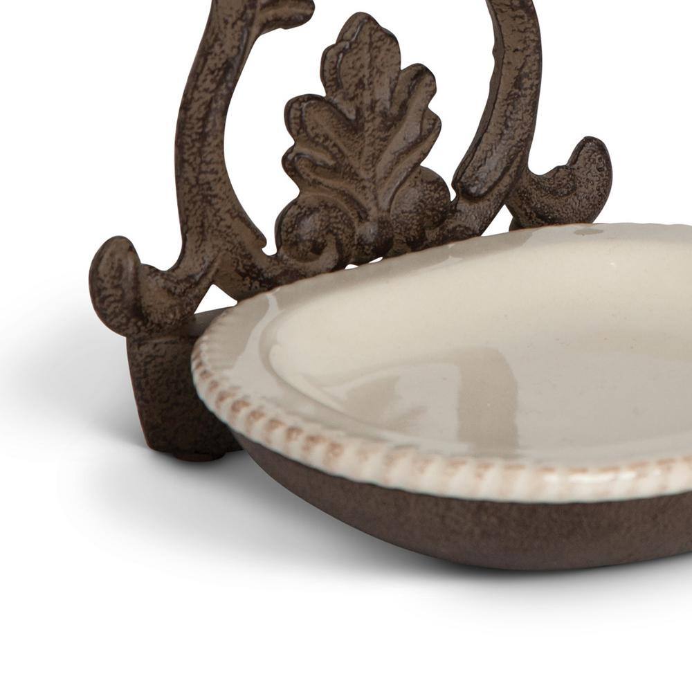 None Grazia Cream Ceramic Spoon Rest With Metal Holder