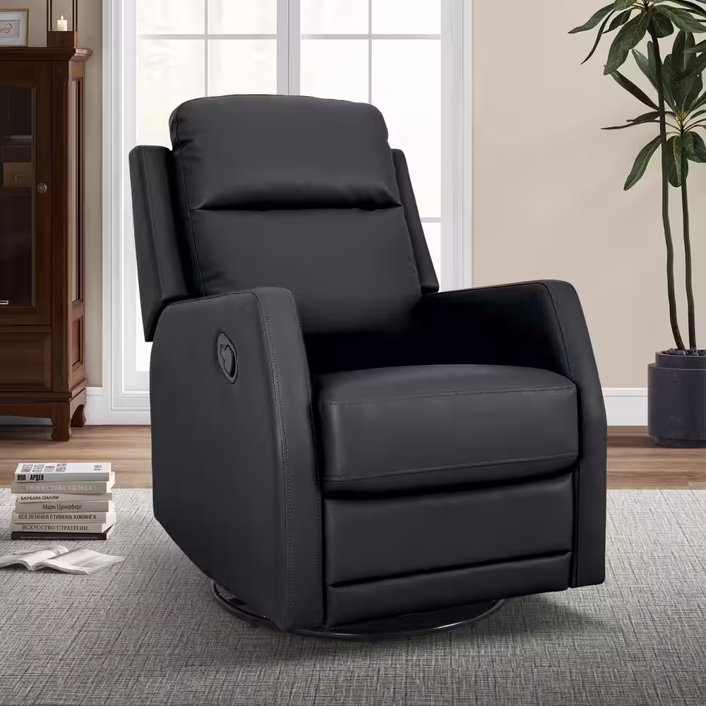 JAYDEN CREATION Coral Classic Black Upholstered Rocker Wingback Swivel Recliner with Metal Base