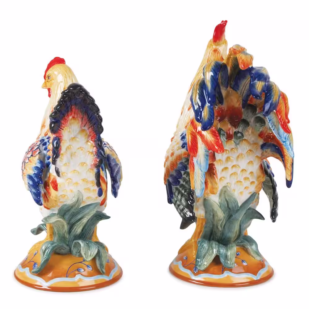 FITZ and FLOYD Ricamo Rooster and Hen Figurine, 15 in.