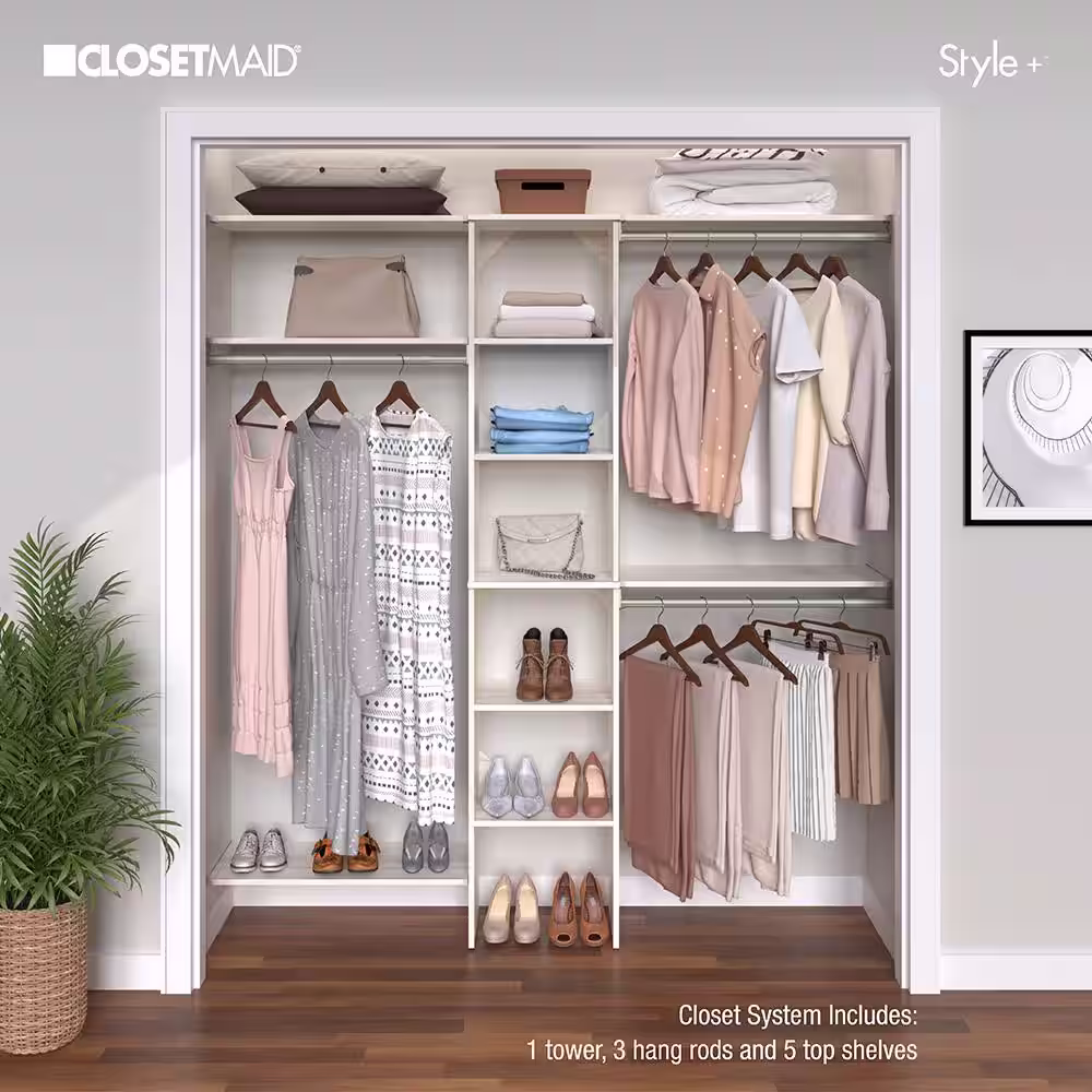 ClosetMaid Style+ 64.9 in W - 112.9 in W Bleached Walnut Basic Narrow Wood Closet System Kit