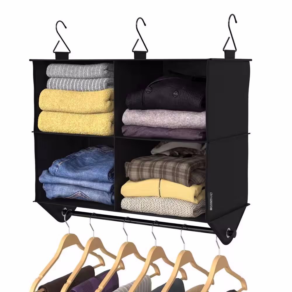 ClosetMaid 26.10 in. H Charcoal Black Fabric Hanging Closet Organizer with 4 Shelves