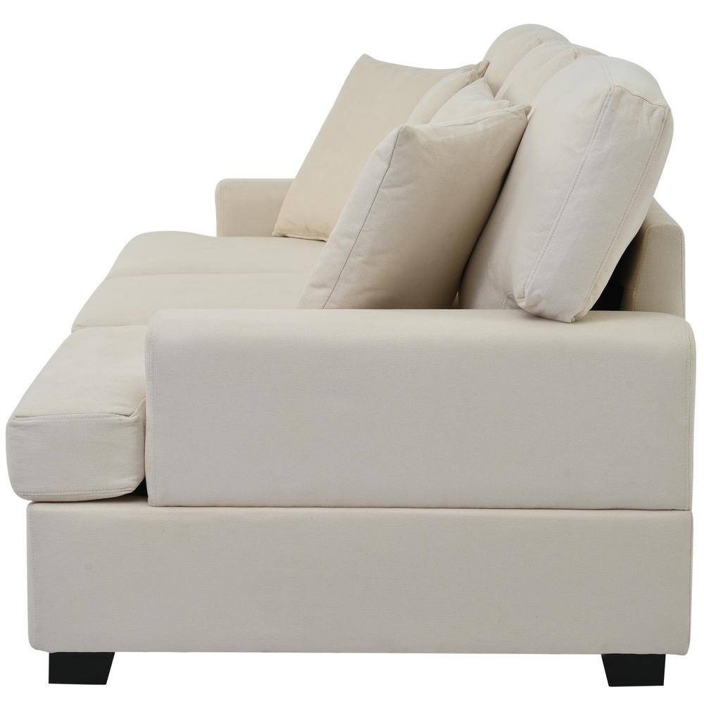 Harper & Bright Designs 88.5 in. W Square Arm 3-Seats Linen Sofa with Removable Back, Seat Cushions and 4-Comfortable Pillows in Cream Beige