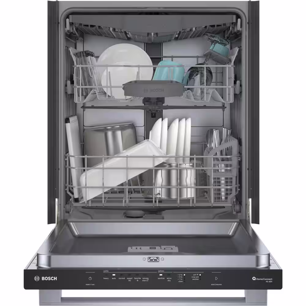 Bosch 100 Series Premium 24 in. Stainless Steel Top Control Tall Tub Dishwasher with Hybrid Stainless Steel Tub, 46 dBA