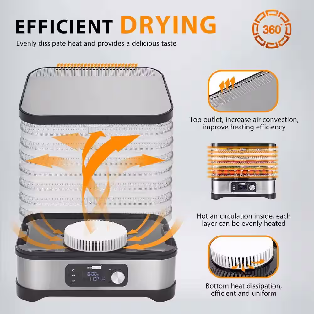VIVOHOME Electric 8-Tray Stainless Steel Food Dehydrator with Digital Timer and Temperature Control