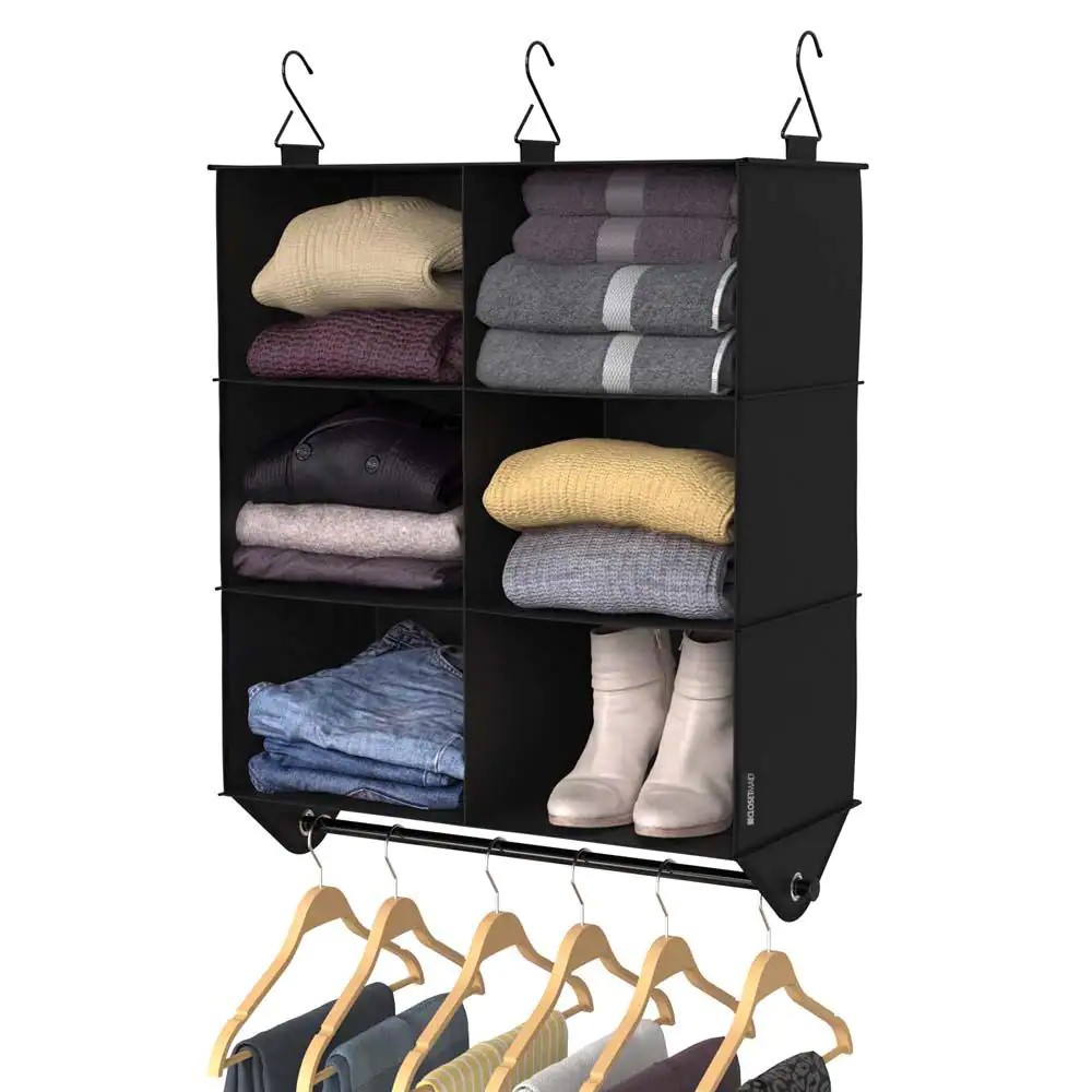 ClosetMaid 34.76 in. H Charcoal Black Fabric Hanging Closet Organizer with 6 Shelves