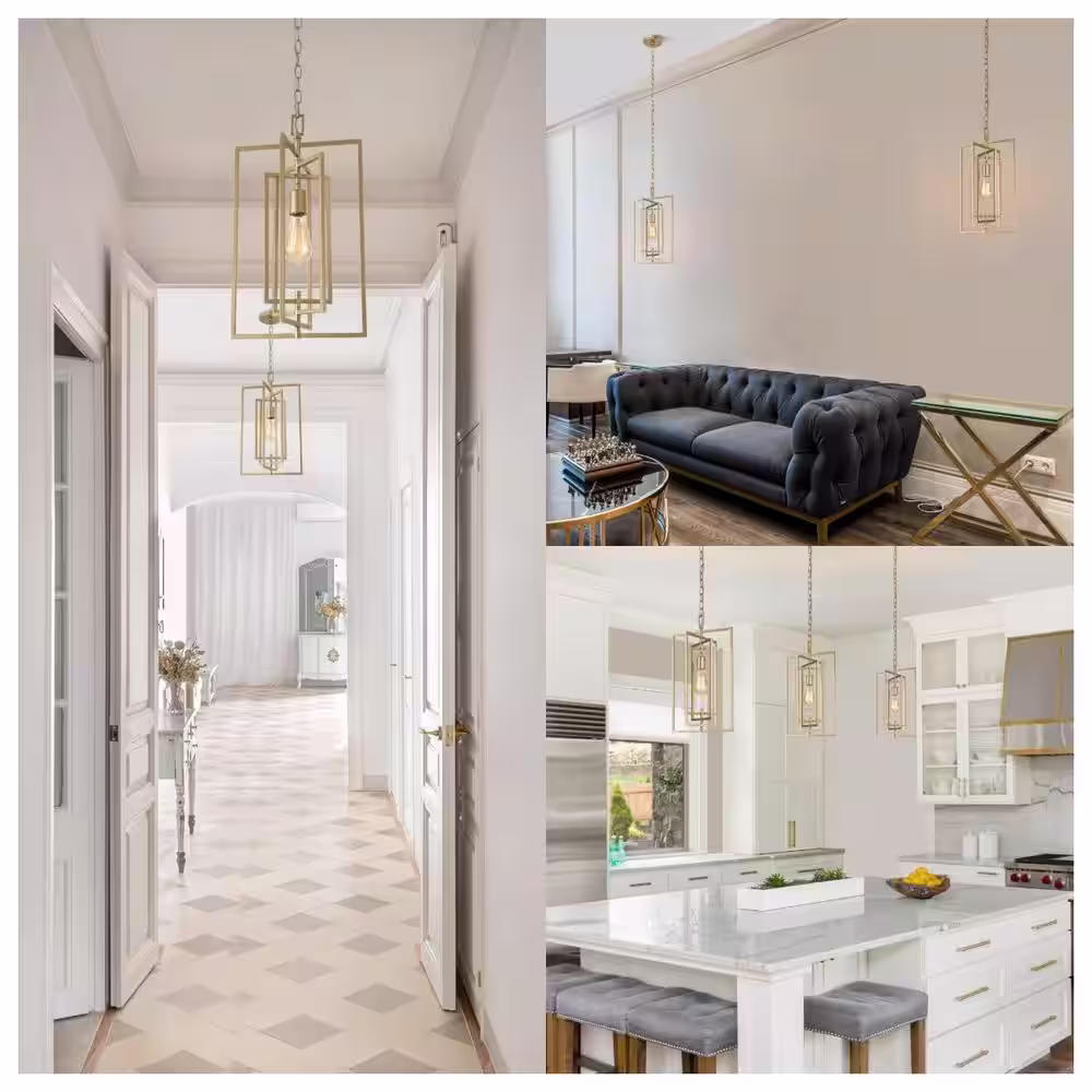 Uolfin Modern Gold Kitchen Island Large Single Pendant Light, 1-Light Geometric Dining Room Chandelier with Swing Frame Tiers