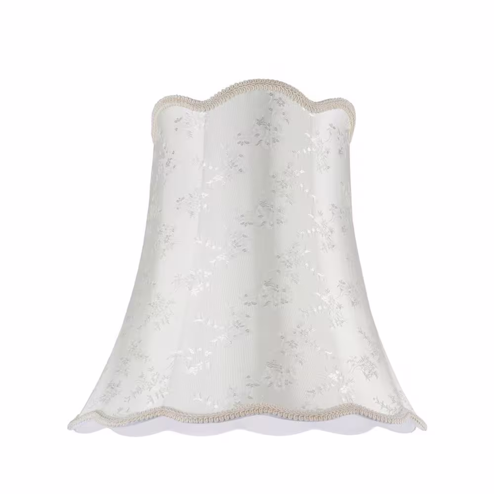 Aspen Creative Corporation 16 in. x 15 in. Ivory and Floral Design/Ivory Braided Trim Scallop Bell Lamp Shade