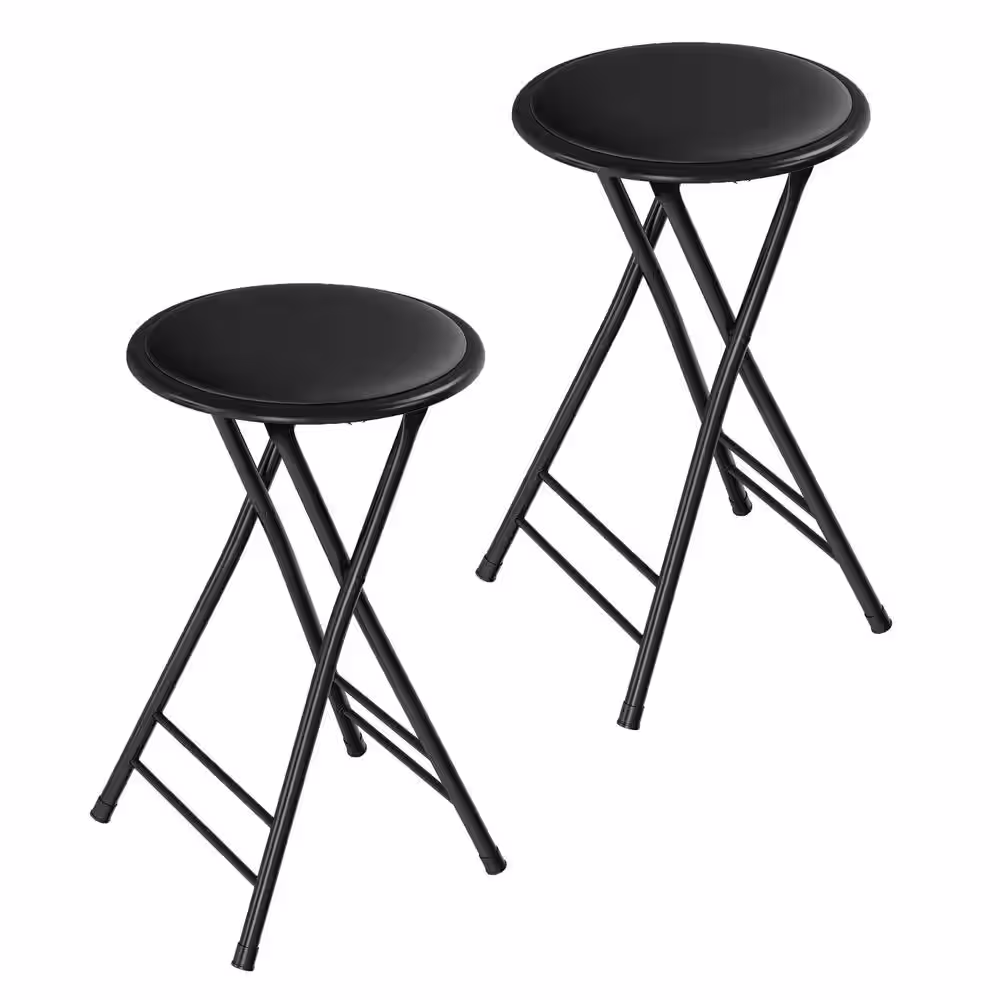 Trademark Home Black Steel Padded Seats Folding Bar Stools 24 in. Set of 2