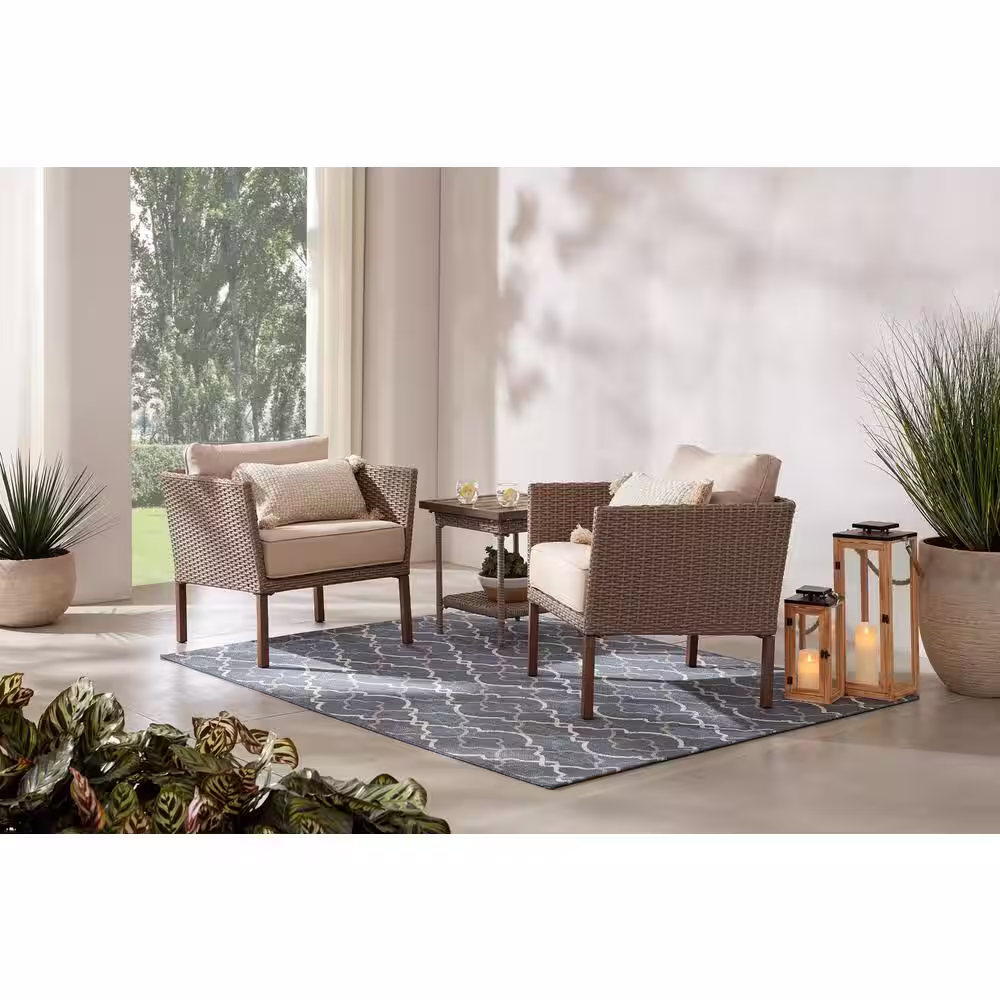 StyleWell Oakshire 2-Piece Wicker Outdoor Patio Deep Seating Set with Tan Cushions