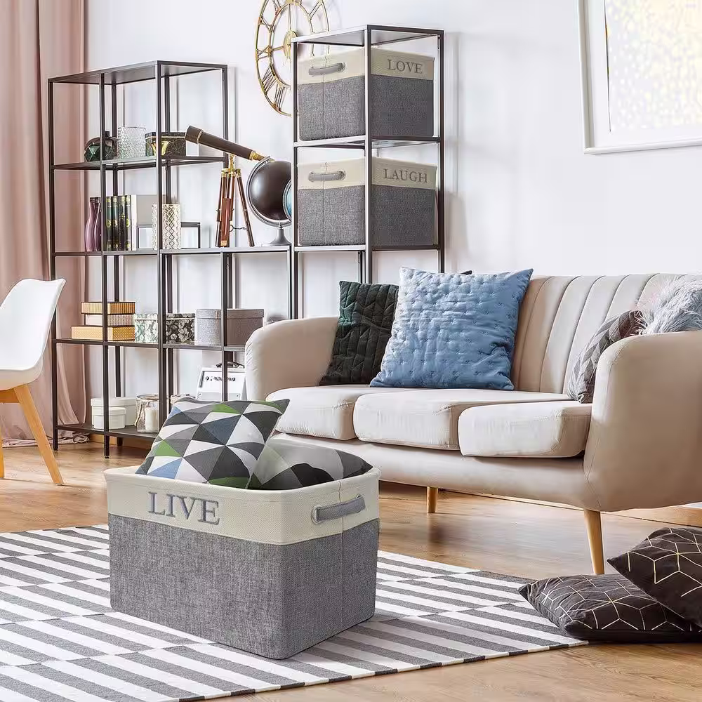 Sorbus 9 in. L x 10 in. W x 15 in. H Gray Uppercase text Fabric Cube Storage Bin with Carry Handles 3-Pack