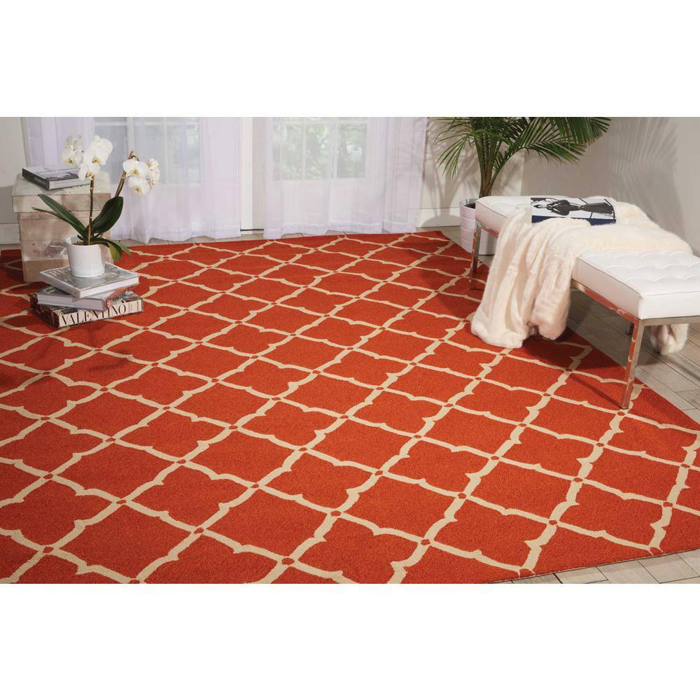 Nourison Portico Orange 8 ft. x 11 ft. Geometric Modern Indoor/Outdoor Patio Area Rug
