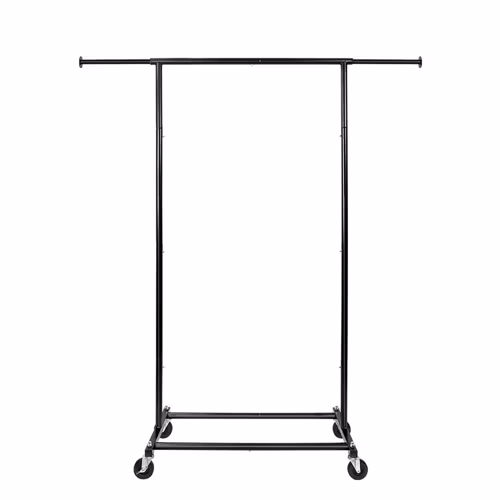 None Black Metal Garment Clothes Rack with Wheels 48 in. W x 59 in. H