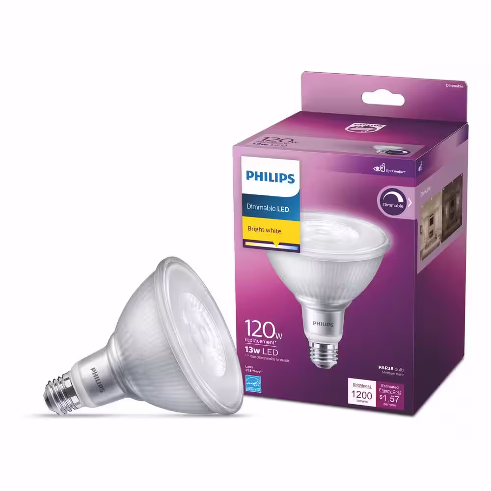 Philips 120-Watt Equivalent PAR38 Dimmable E26 LED Light Bulb Bright White 3000K (1-Pack)