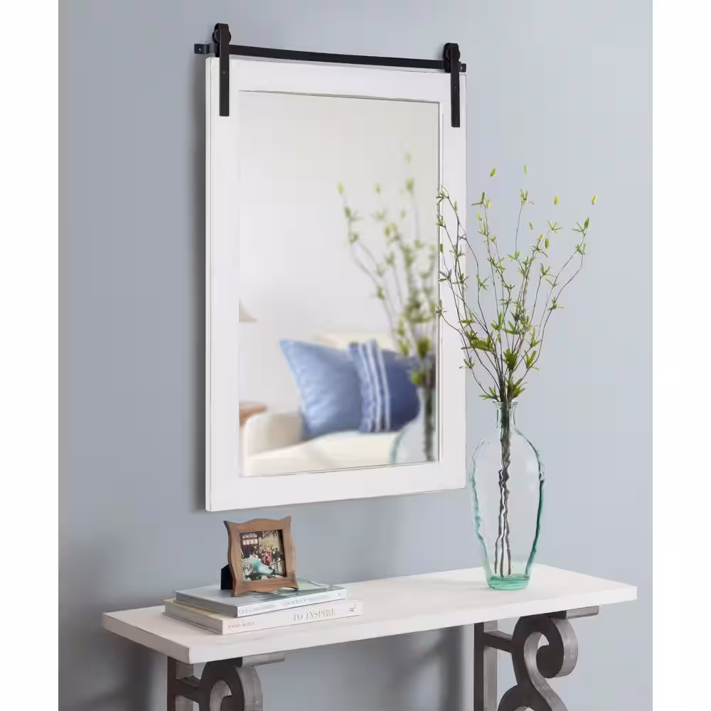 Kate and Laurel Cates 38 in. x 24 in. Classic Rectangle Framed White Wall Mirror