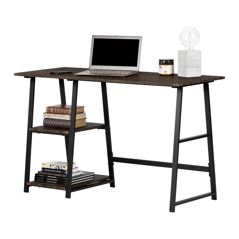 South Shore 19.7 in. Rectangular Cracked Fall Oak/Black Writing Desks with Open Storage