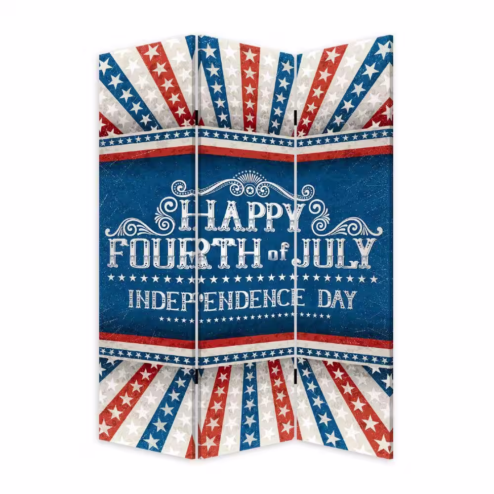 Benjara 72 in. Blue and Red Abstract Independence Day Flag 3-Panel Canvas Room Divider