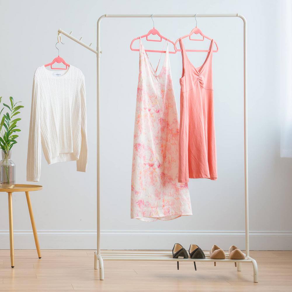 None White Metal Garment Clothes Rack 35.6 in. W x 61.6 in. H