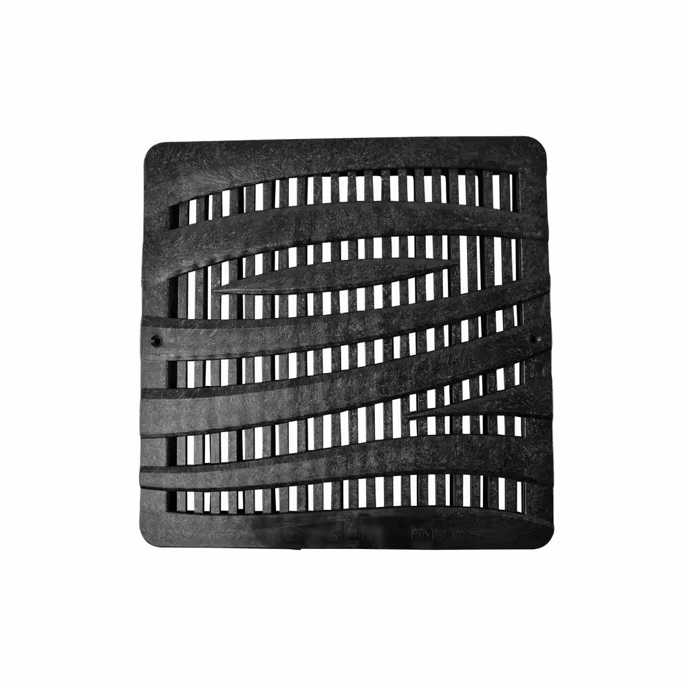 NDS 12 in. Square Catch Basin Drain Grate, Decorative Wave Design, Black Plastic