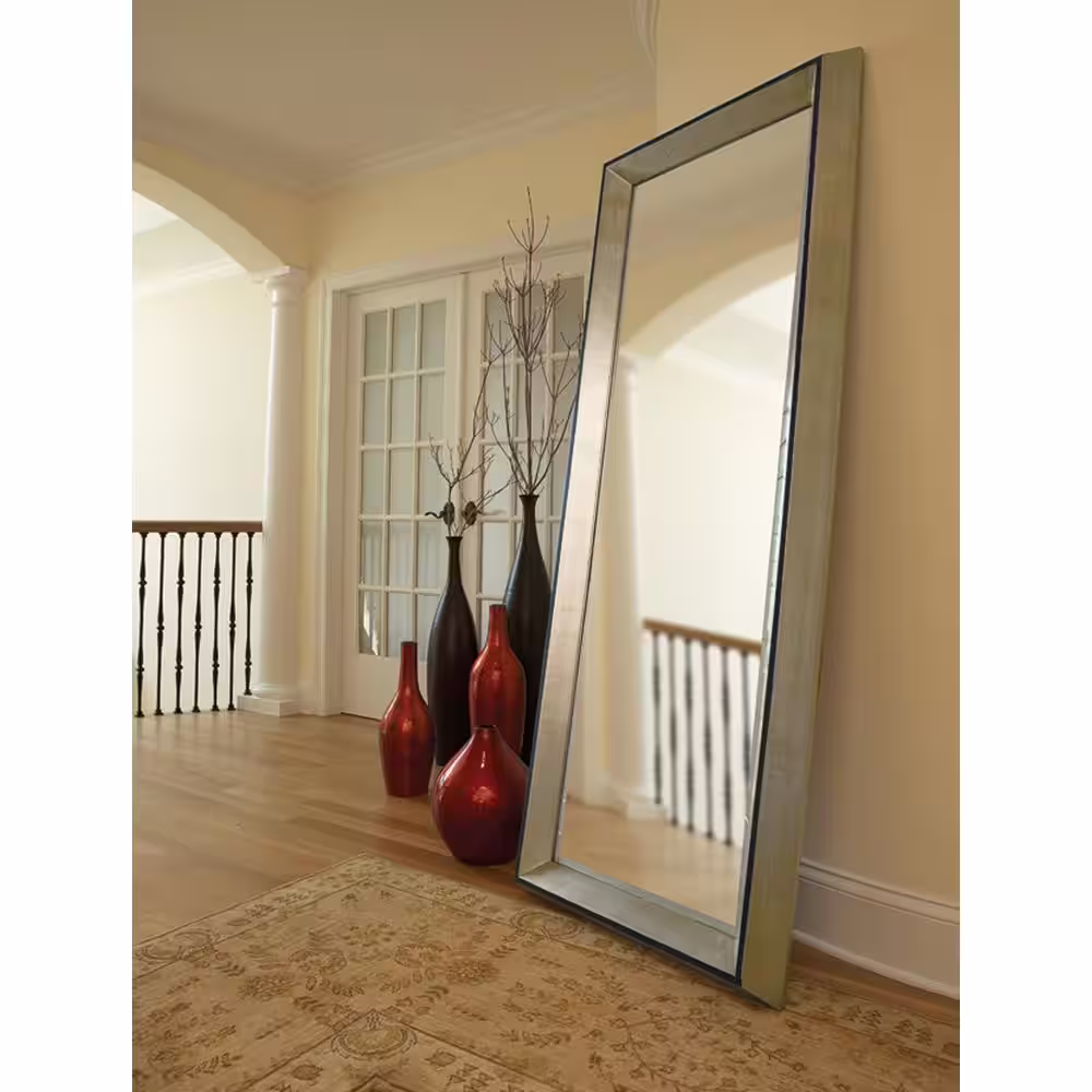 Marley Forrest Medium Bright Silver Wood Beveled Glass Art Deco Classic Mid-Century Modern Mirror (32 in. H X 80 in. W)