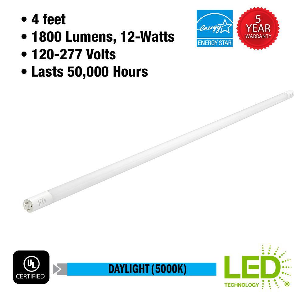 ETi 4 ft. 32W Equivalent Linear T8 Double End Power Integral Driver LED Tube Light Bulb 120-277V 5000K Daylight (25-Pack)