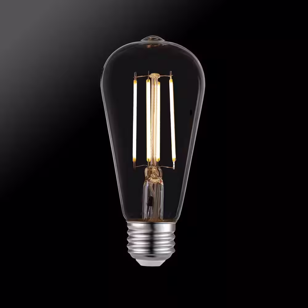 Globe Electric 60 Watt Equivalent ST19 Dimmable Straight Filament Dusk to Dawn Vintage Edison LED Light Bulb,  Soft White Light