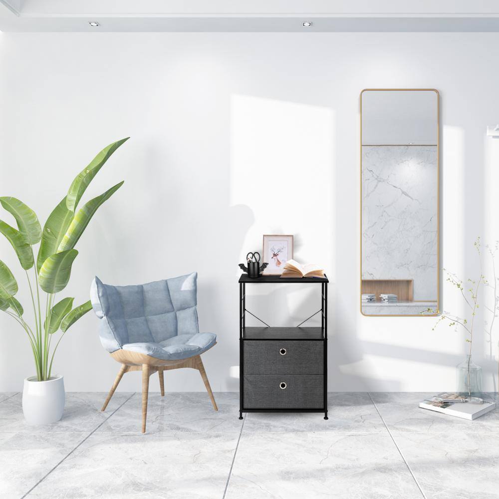 None 11.75 in. W x 33.75 in. H Gray 2-Drawer Fabric Storage Chest with Gray Drawers