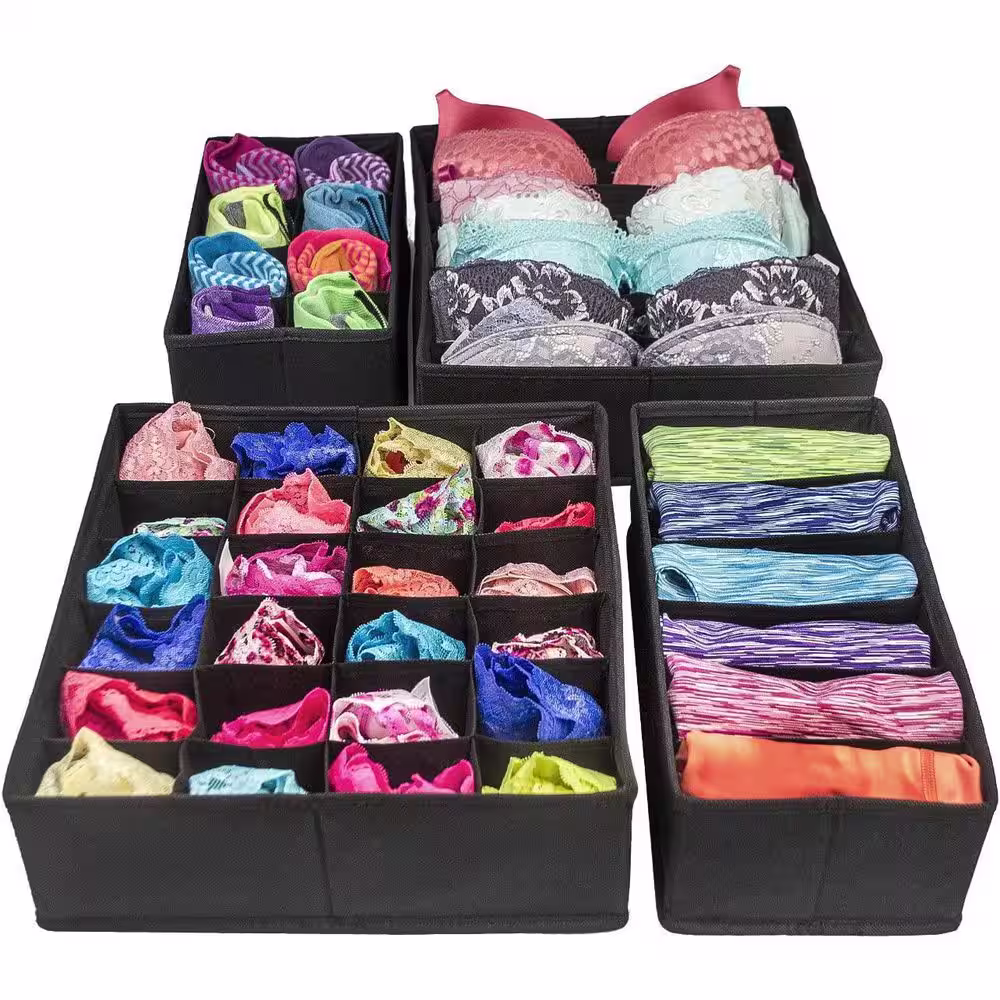 Sorbus 13.18 in. H x 3.54 in. W x 6.1 in. D Black Foldable Fabric Drawer Dividers Cube Storage Bin (4-Pack)