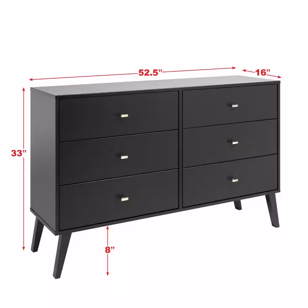 None 6-Drawer Milo Mid Century Modern Dresser
