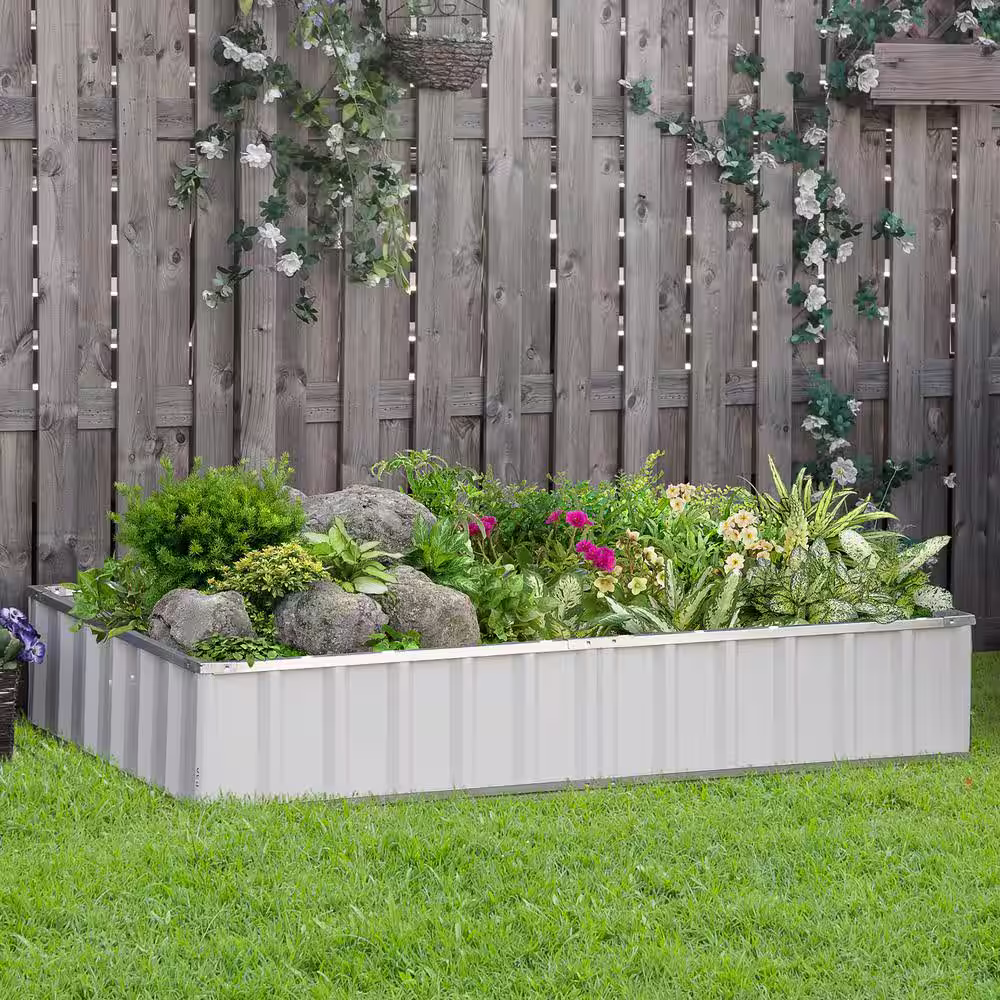 Outsunny 69 in. x 36 in. White Metal Raised Garden Bed, DIY Large Steel Planter Box