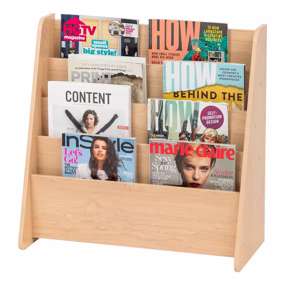 None Wide 4 Pocket Magazine Rack, Light Brown
